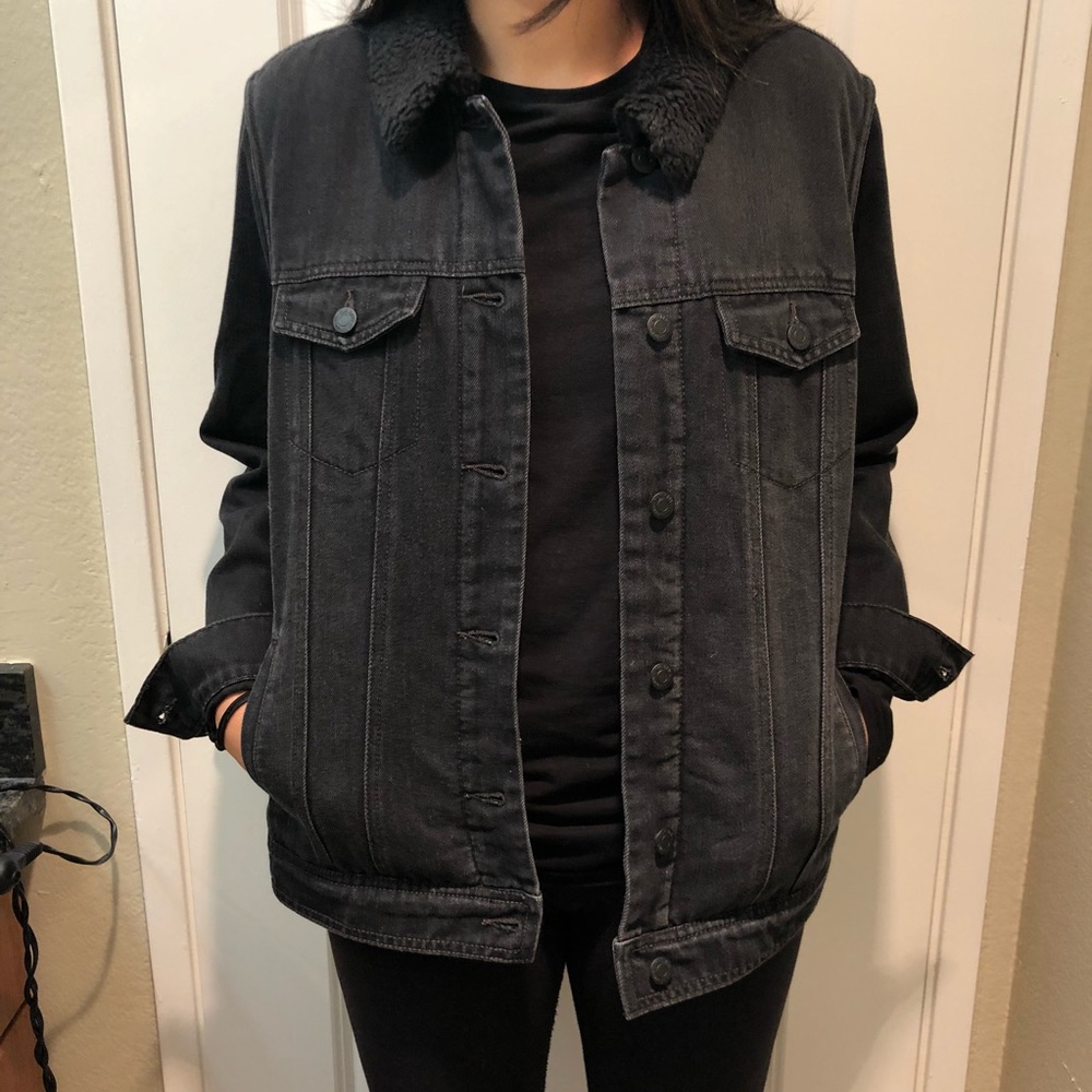 Sherpa Lined Black Denim Jacket
